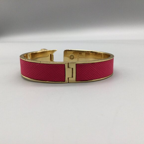 Coach Turnlock Hinged Bangle Pink Pink Leather Inlay 7" - Picture 9 of 15